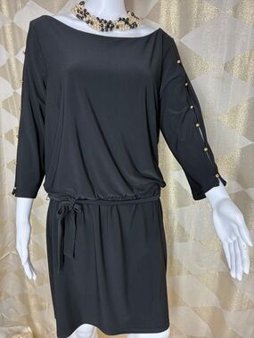 White House Black Market Black Midi Dress with Gold Buttons